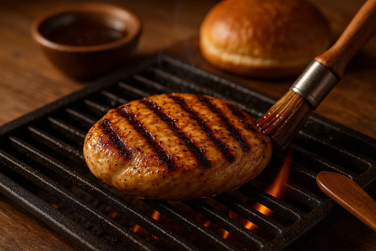 Grilled chicken piece with char marks