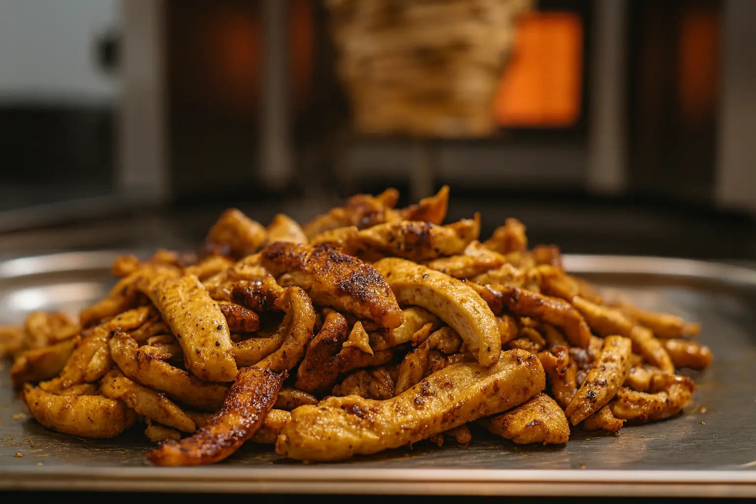 Chef shaving crispy shawarma slices