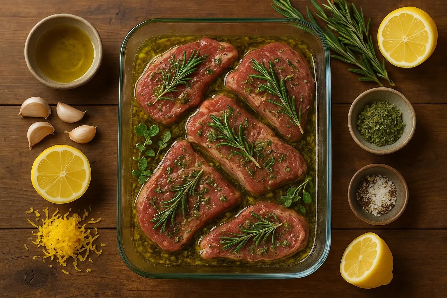 Lamb marinating with herbs and spices