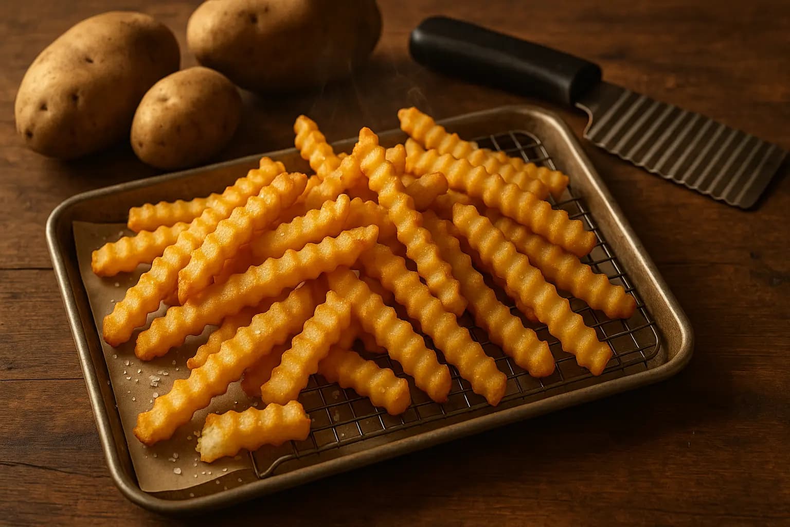Crispy golden crinkle-cut fries