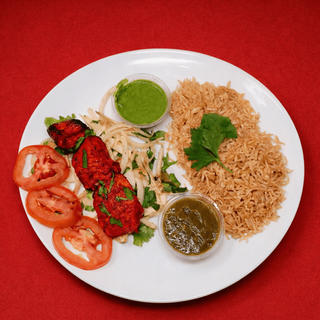 A delicious bowl of Tikka Boti with Rice