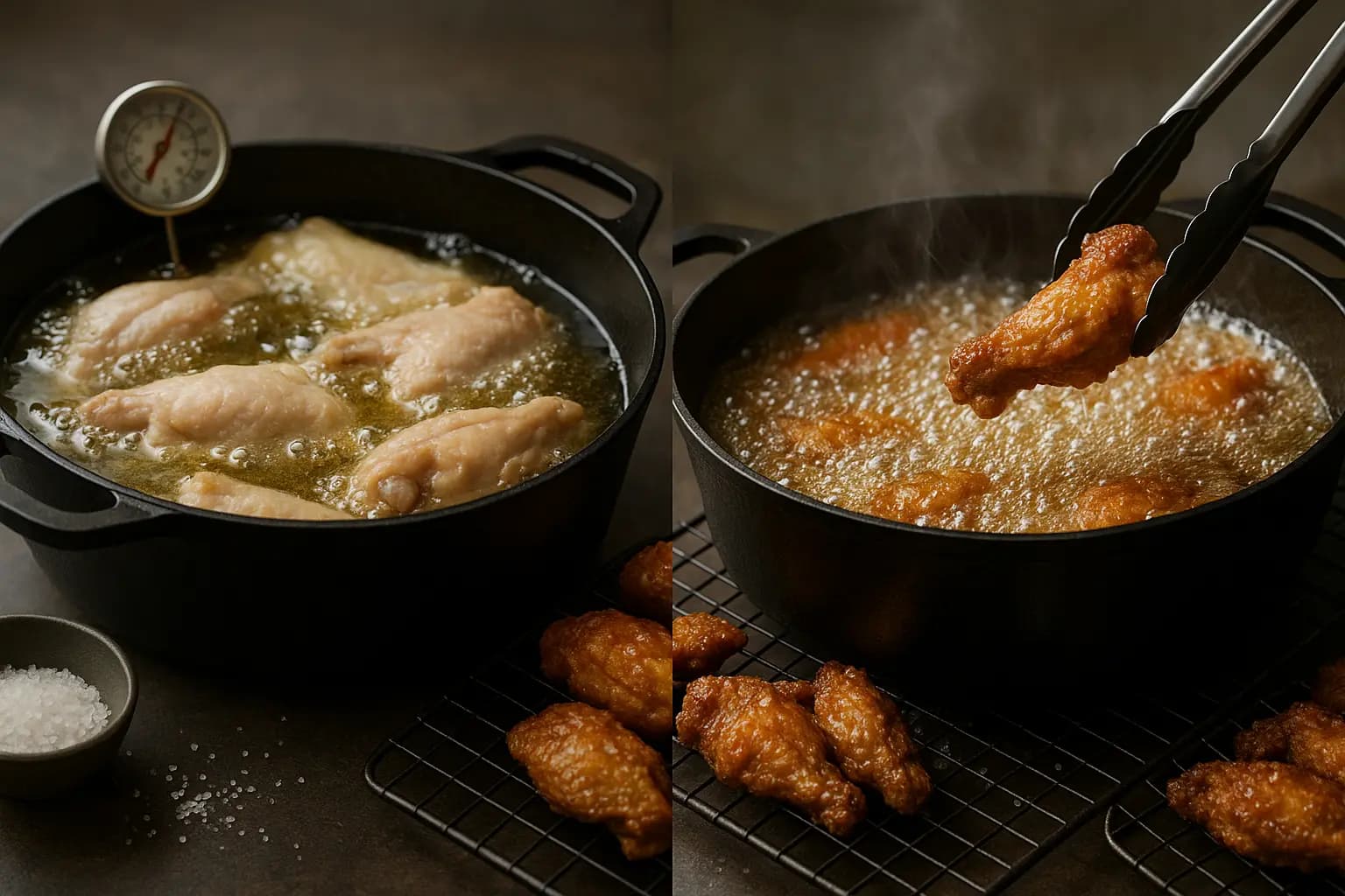 Chicken wings being deep fried
