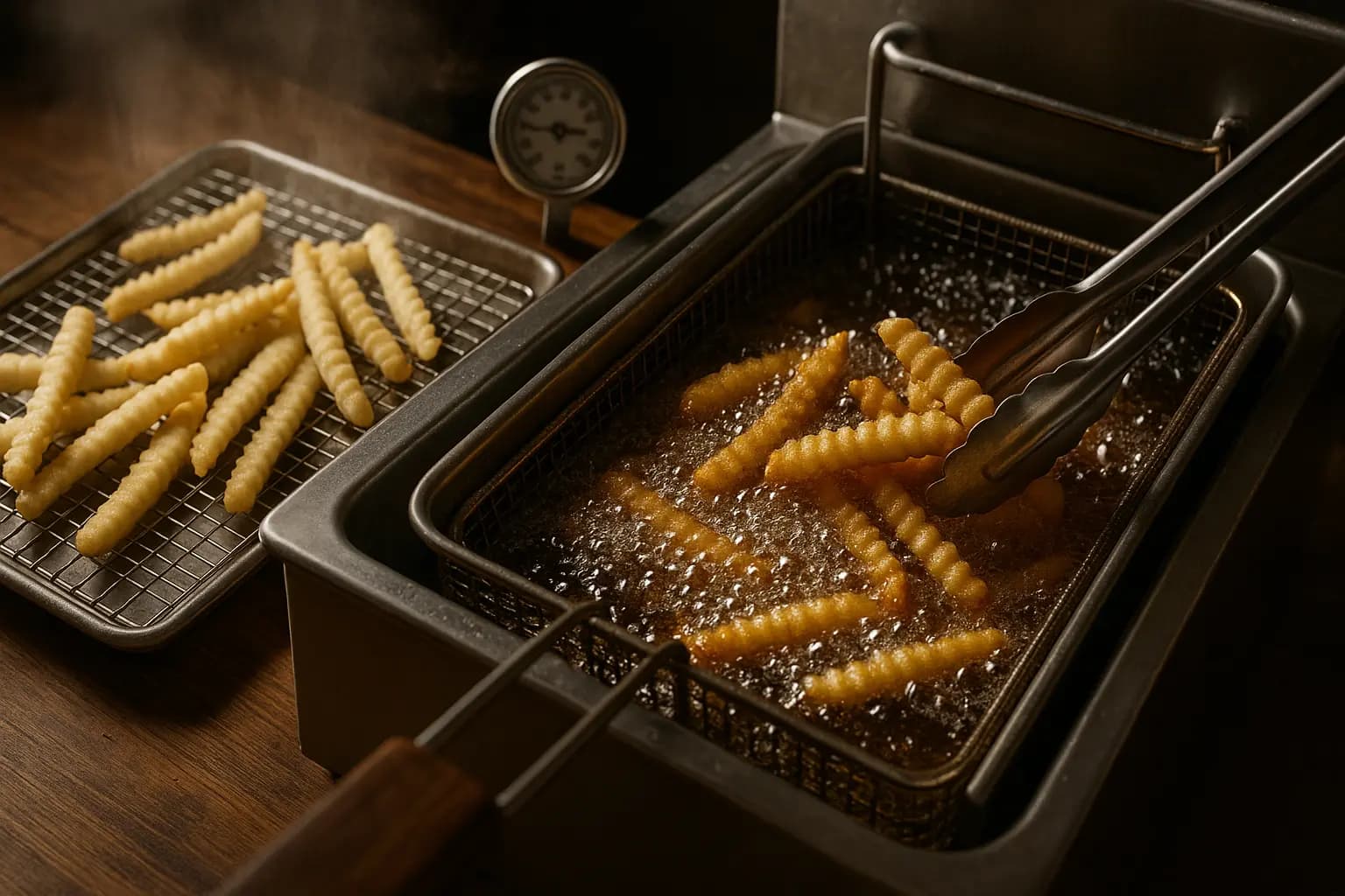 Fries being deep fried