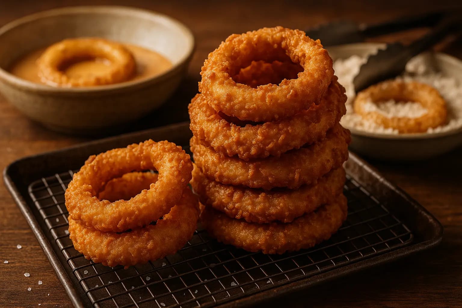 Extra crunchy onion rings with thicker batter